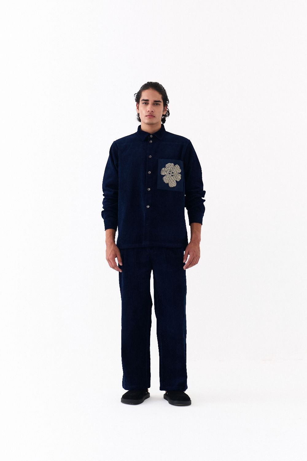 HAND EMB. PATCH POCKET SHIRT CO-ORD-NAVY