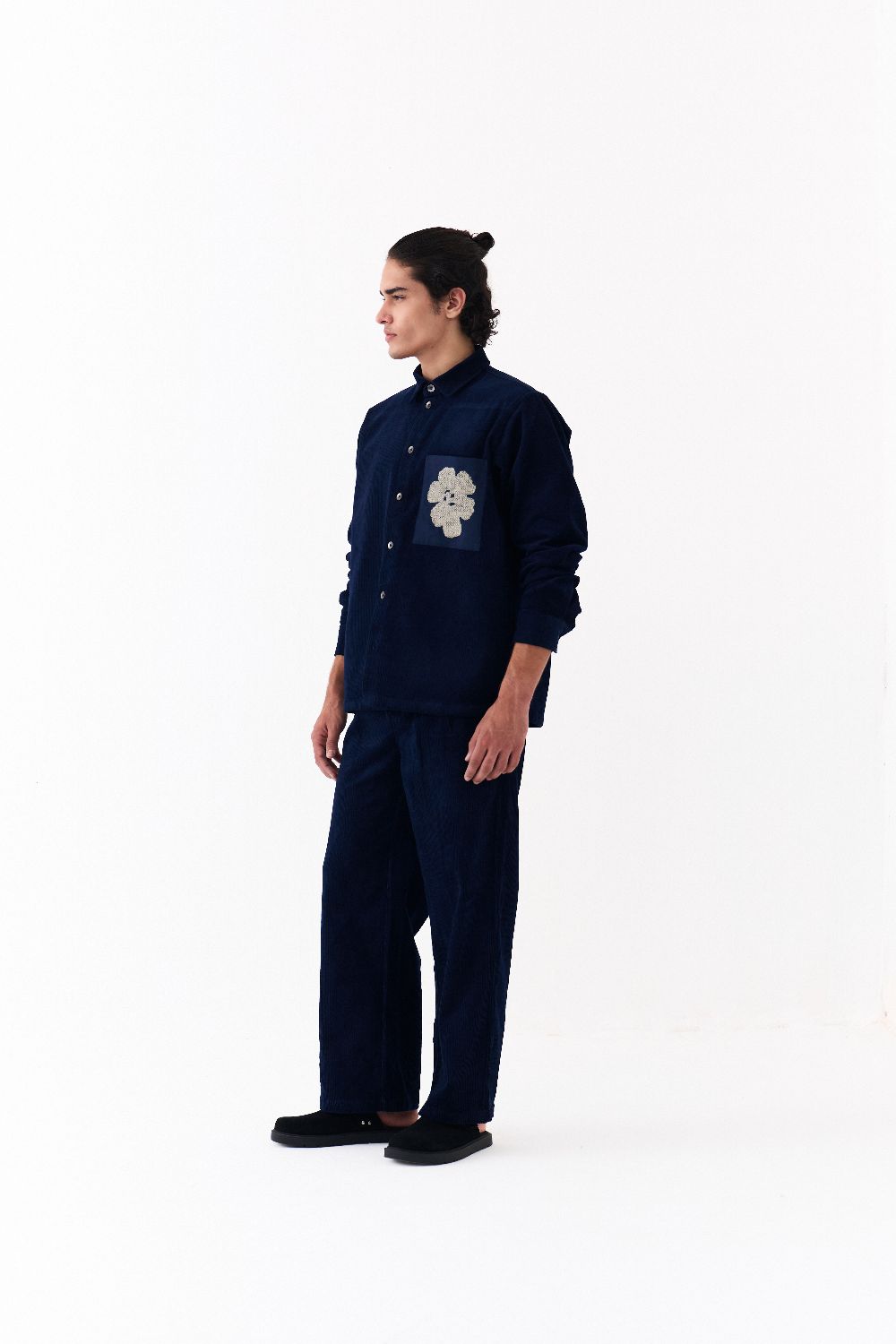 HAND EMB. PATCH POCKET SHIRT CO-ORD-NAVY