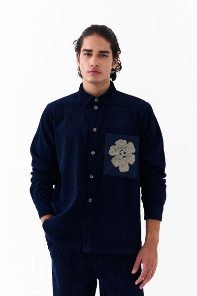 HAND EMB. PATCH POCKET SHIRT CO-ORD-NAVY