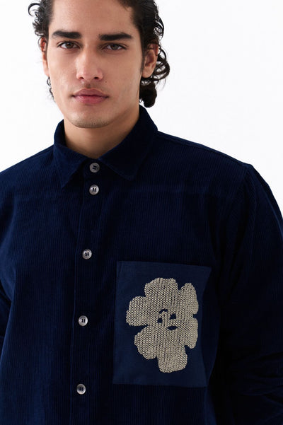 HAND EMB. PATCH POCKET SHIRT-NAVY