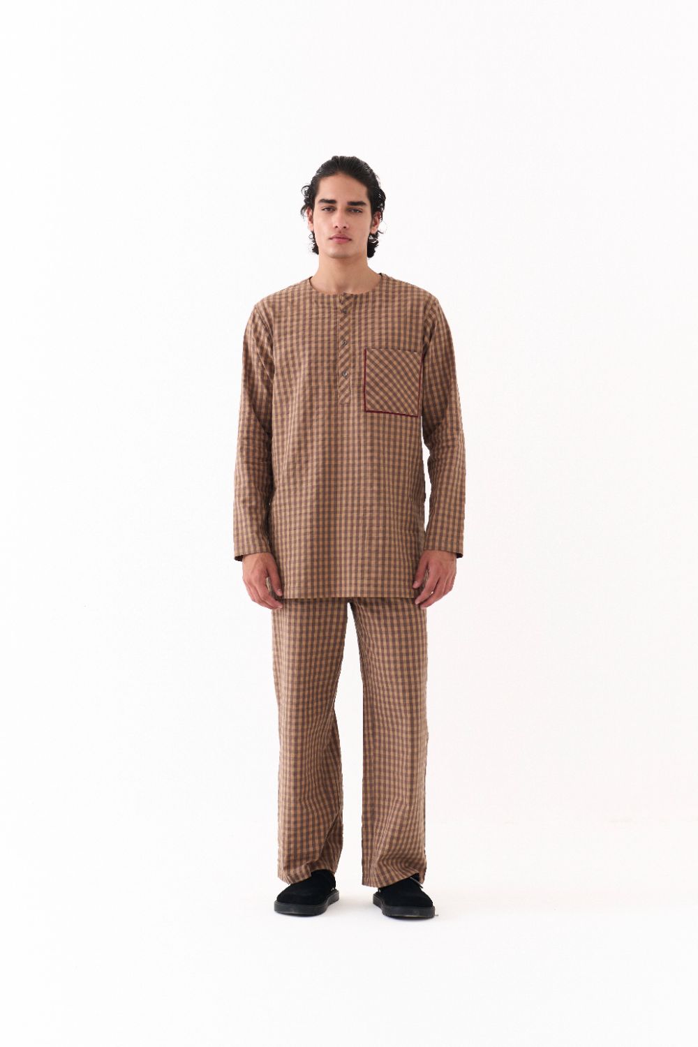 FRONT PLEAT BOTTOM-CARAMEL CHECK-CARAMEL CHECK