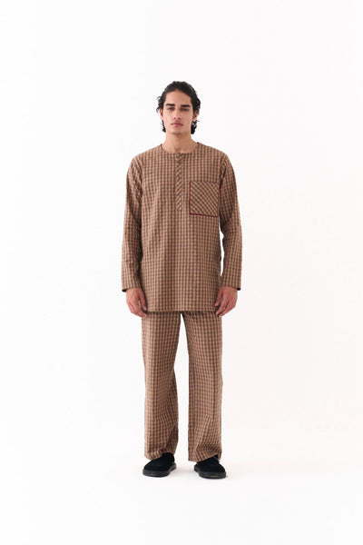 PLACKET KURTA-CARAMEL CHECK