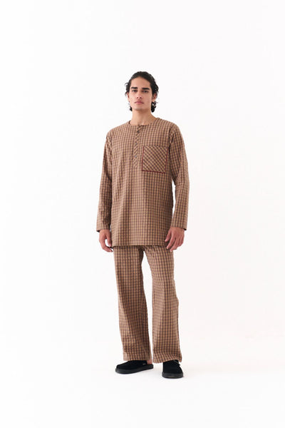 FRONT PLEAT BOTTOM-CARAMEL CHECK-CARAMEL CHECK