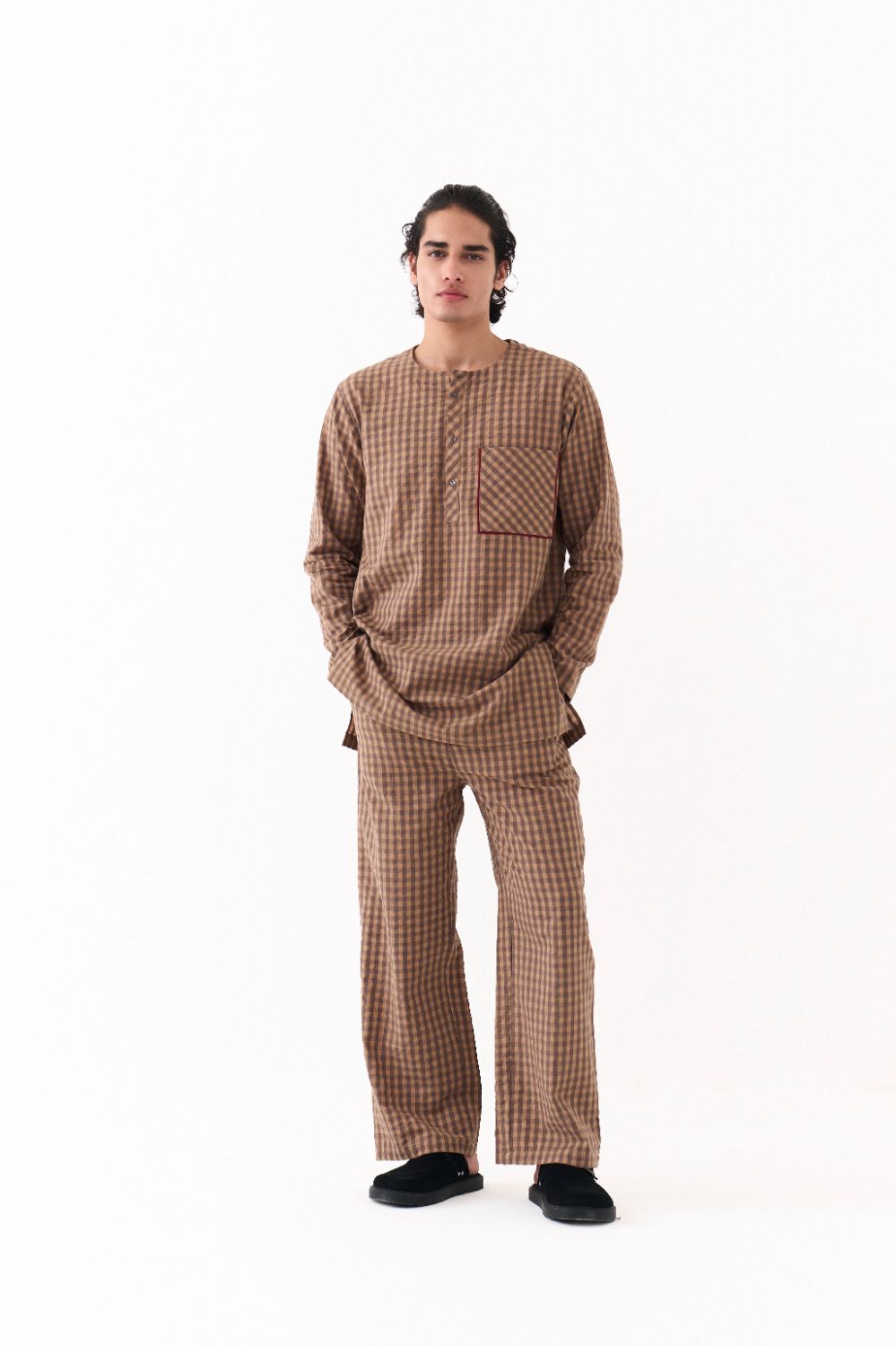 PLACKET KURTA-CARAMEL CHECK