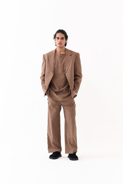 PLACKET KURTA-CARAMEL CHECK