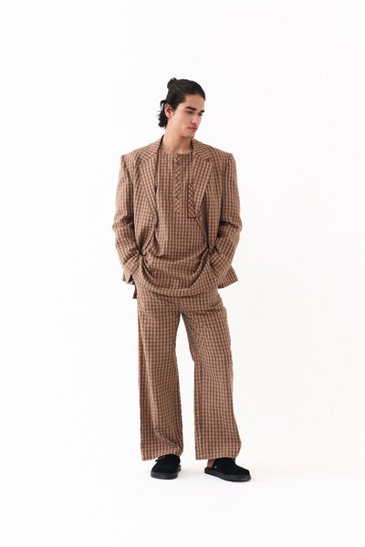 PLACKET KURTA-CARAMEL CHECK