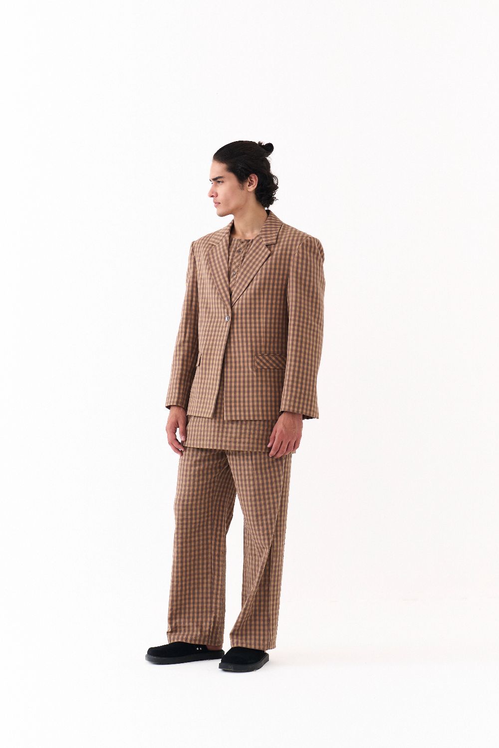 PLACKET KURTA-CARAMEL CHECK