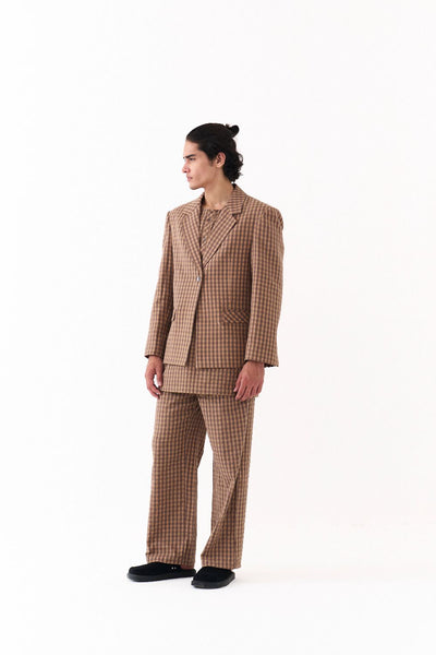 PLACKET KURTA-CARAMEL CHECK