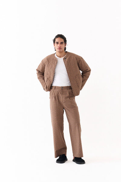 QUILTED BOMBER JACKET-CARAMEL CHECK