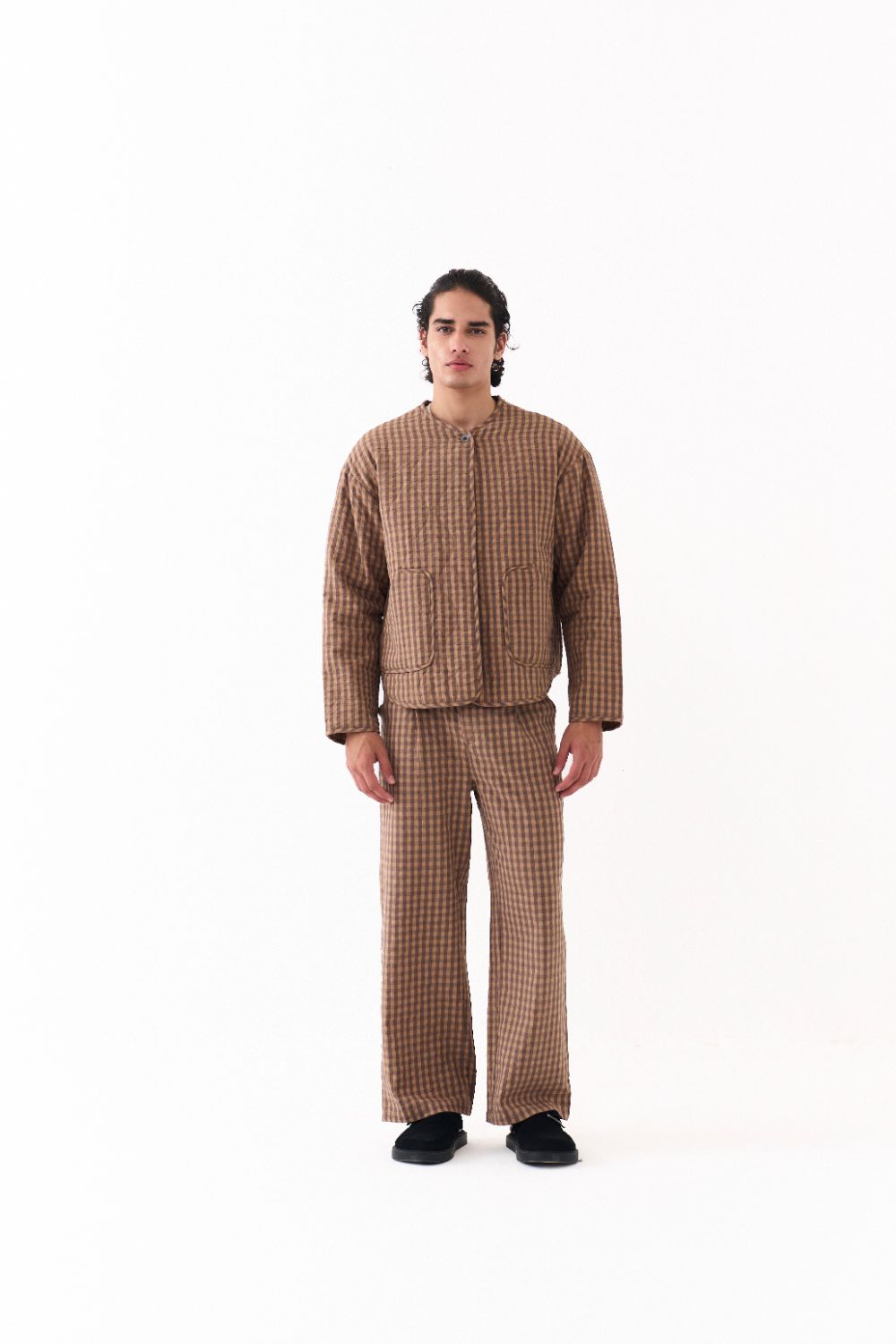 QUILTED BOMBER JACKET-CARAMEL CHECK