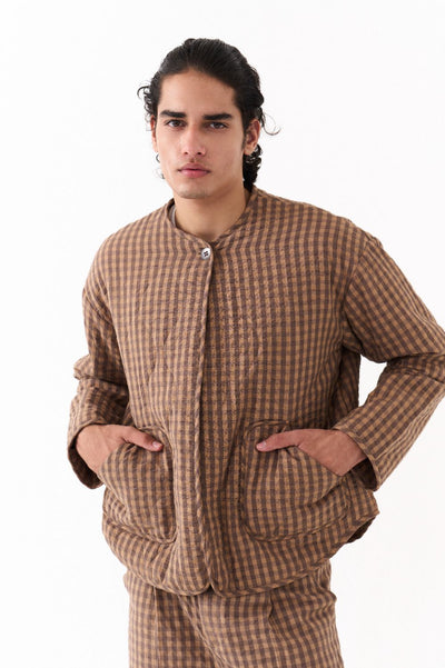 FRONT PLEAT BOTTOM-CARAMEL CHECK-CARAMEL CHECK