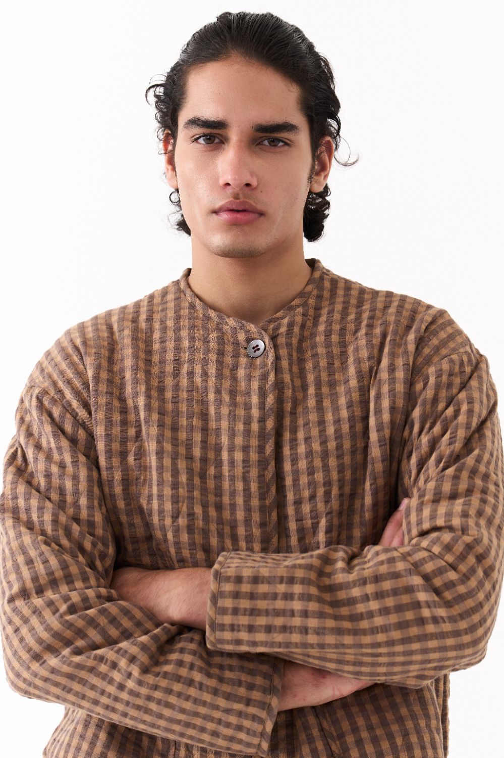 QUILTED BOMBER JACKET-CARAMEL CHECK