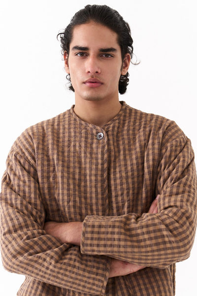 QUILTED BOMBER JACKET-CARAMEL CHECK