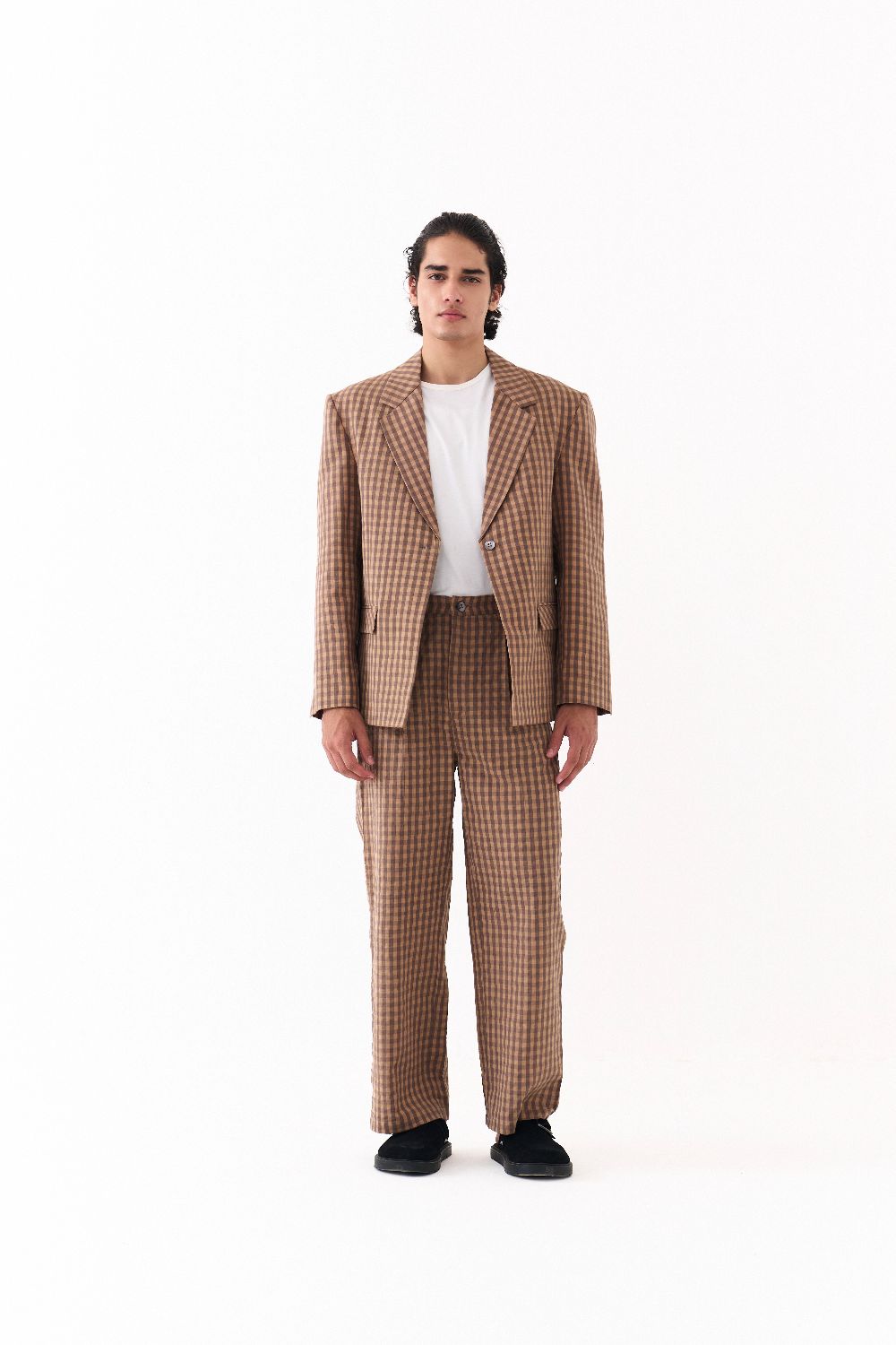 SINGLE BREASTED BLAZER -CARAMEL CHECK