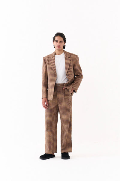 SINGLE BREASTED BLAZER -CARAMEL CHECK