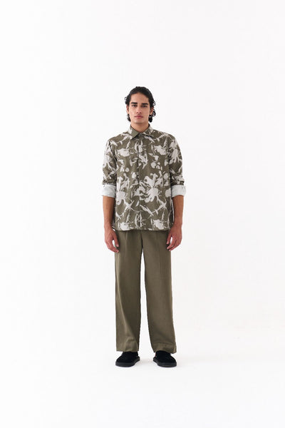 FLORAL EMB SHIRT CO-ORD-OLIVE FLORAL