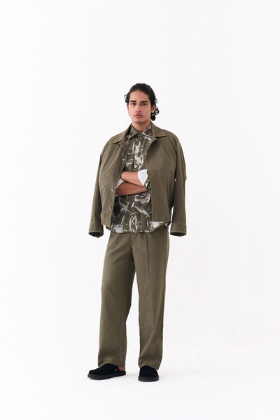 UNISEX JACKET CO-ORD (SETOF 3)-OLIVE FLORAL