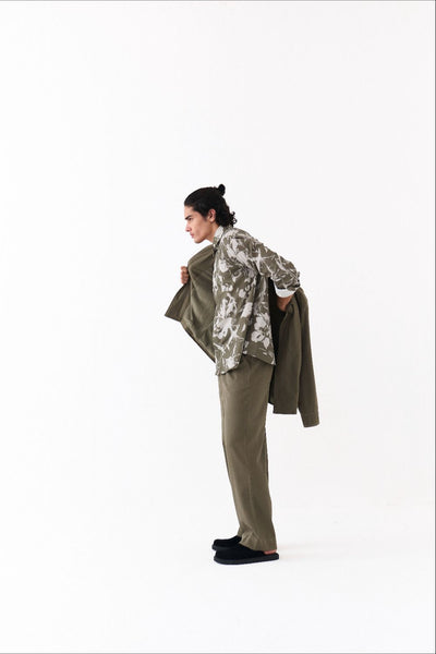 UNISEX JACKET CO-ORD (SETOF 3)-OLIVE FLORAL