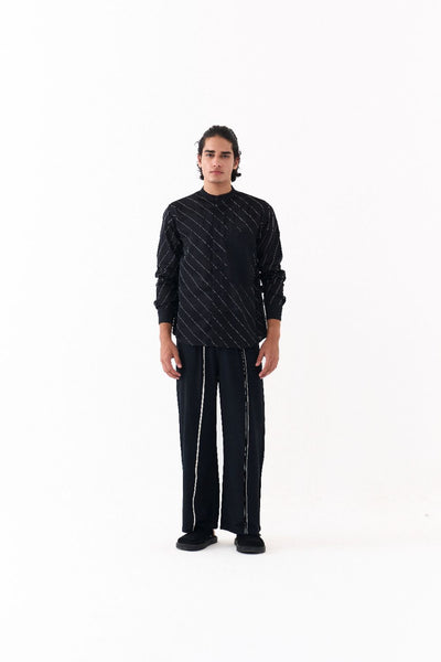 ASYMMETRIC LINEAR EMB. SHIRT-BLACK