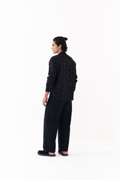 ASYMMETRIC LINEAR EMB. SHIRT-BLACK