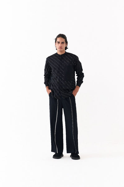 ASYMMETRIC LINEAR EMB. SHIRT-BLACK