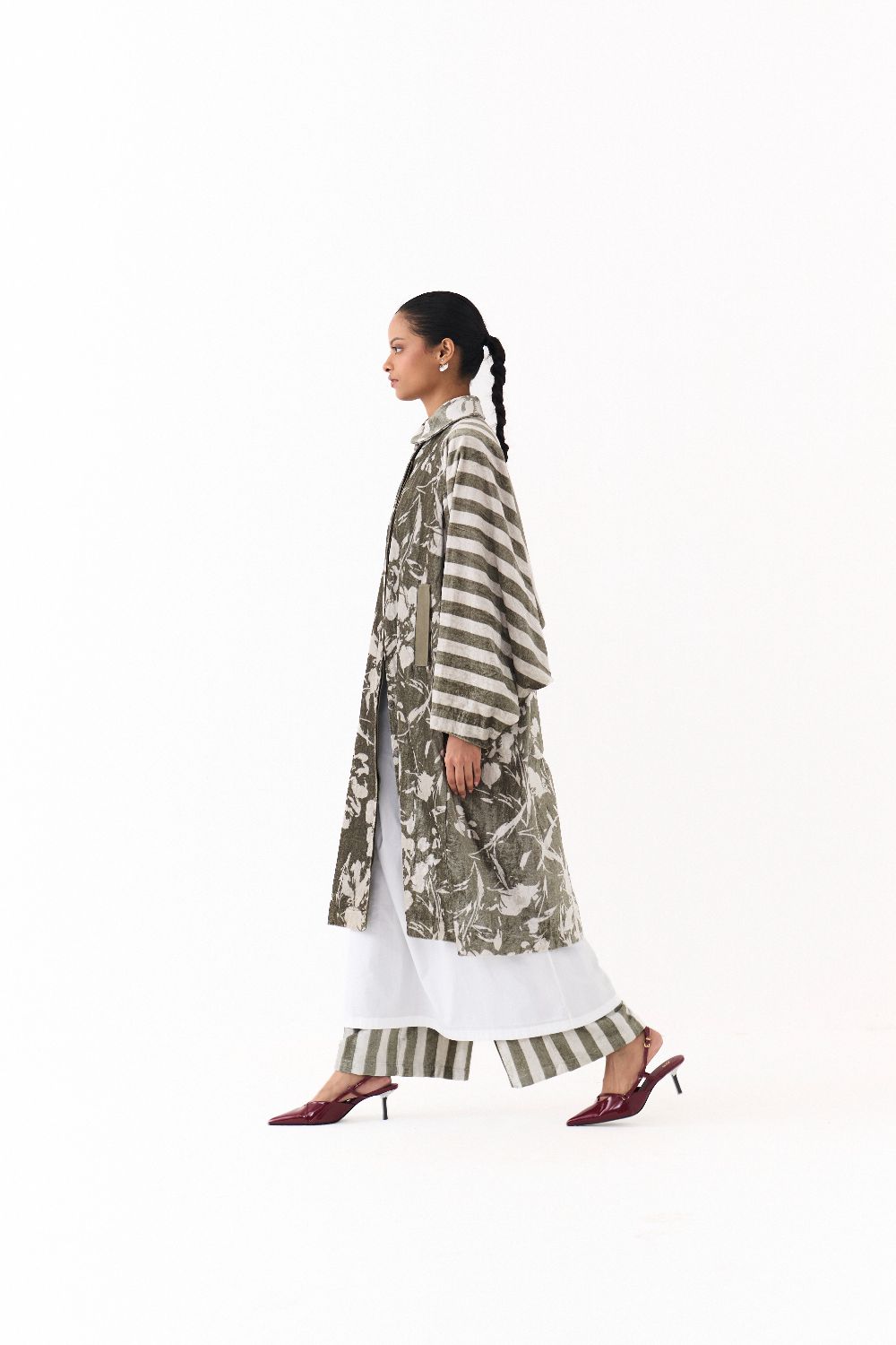 FLORAL BAT SLEEVE JACKET-OLIVE FLORAL/ STRIPE