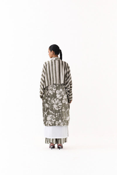 FLORAL BAT SLEEVE JACKET CO ORD
(SET OF 3)-OLIVE STRIPE