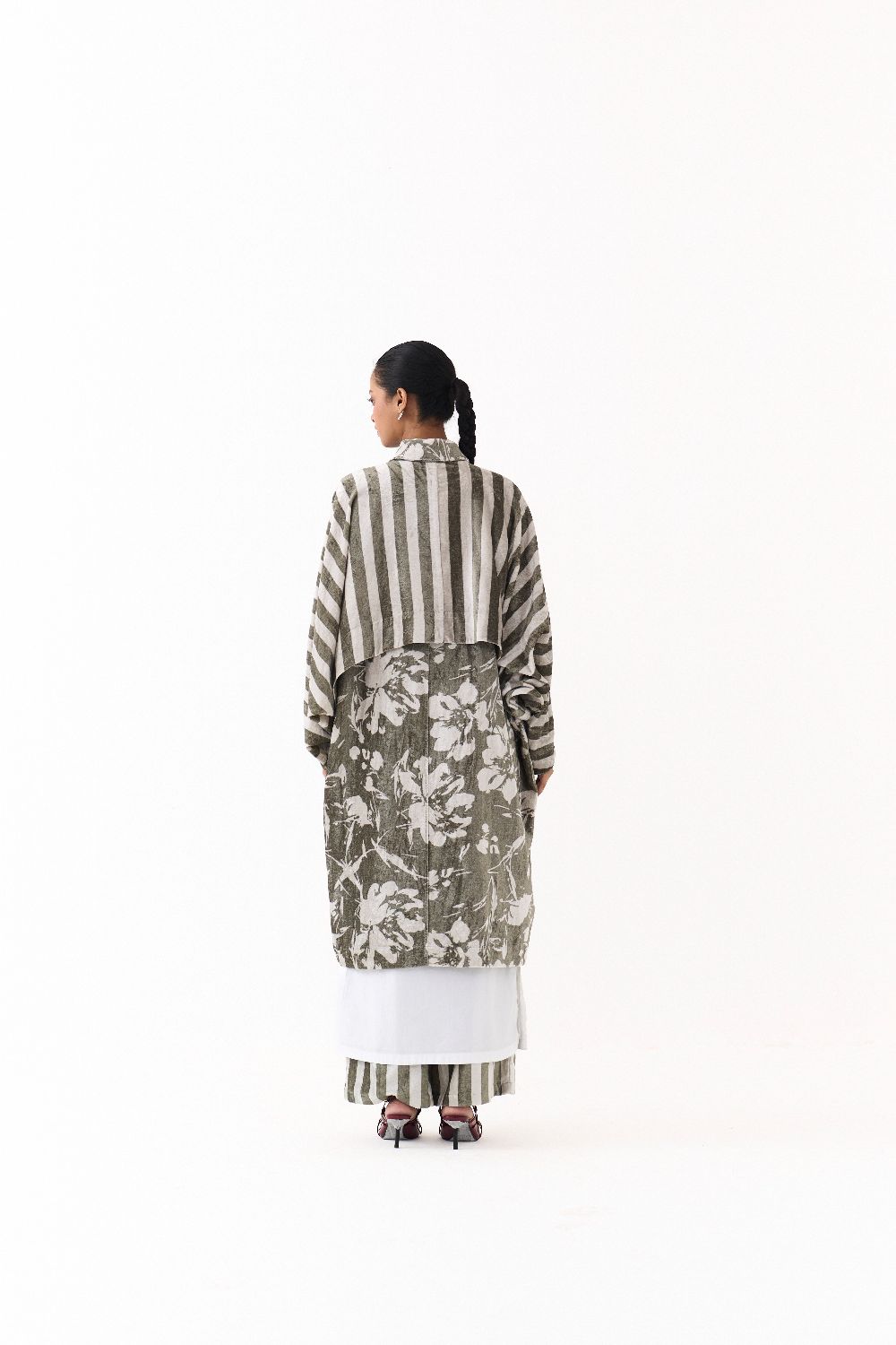 FLORAL BAT SLEEVE JACKET-OLIVE FLORAL/ STRIPE