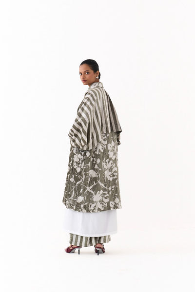 FLORAL BAT SLEEVE JACKET CO ORD
(SET OF 3)-OLIVE STRIPE