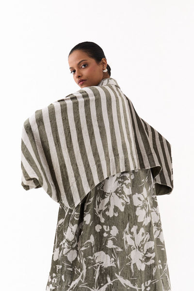 FLORAL BAT SLEEVE JACKET-OLIVE FLORAL/ STRIPE