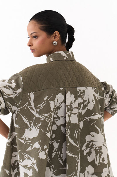 FLORAL WIDE HEM SHIRT CO ORD
(SET OF 2)-OLIVE FLORAL