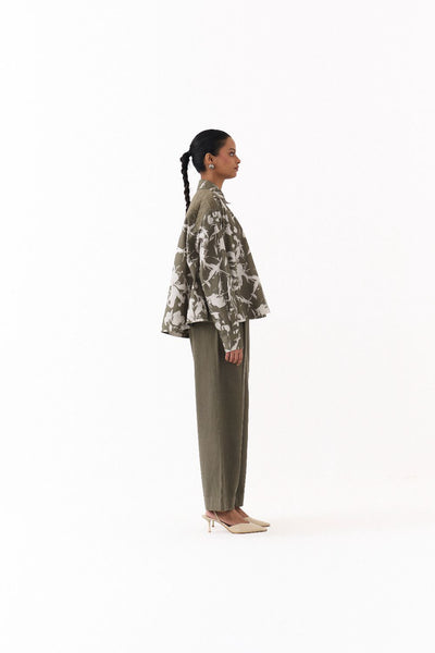 FLORAL WIDE HEM SHIRT-OLIVE FLORAL