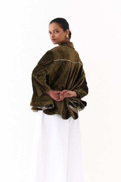 WIDE HEM SHIRT CO-ORD (SET OF 2)-OLIVE & WHITE