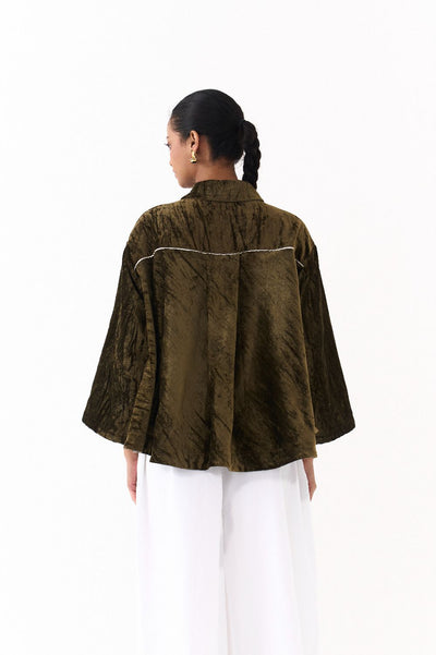 WIDE HEM SHIRT CO-ORD (SET OF 2)-OLIVE & WHITE