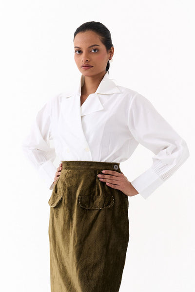 FLAP DETAIL SKIRT CO ORD (SET OF 2)-OLIVE & WHITE