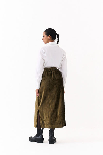FLAP DETAIL SKIRT CO ORD (SET OF 2)-OLIVE & WHITE