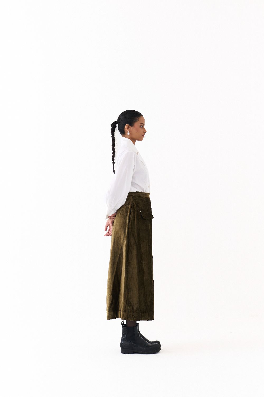 FLAP DETAIL SKIRT CO ORD (SET OF 2)-OLIVE & WHITE