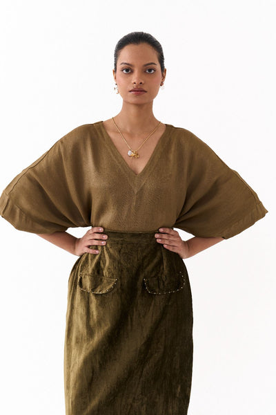 LONG KAFTAN CO-ORD (SET OF 2)-DARK OLIVE