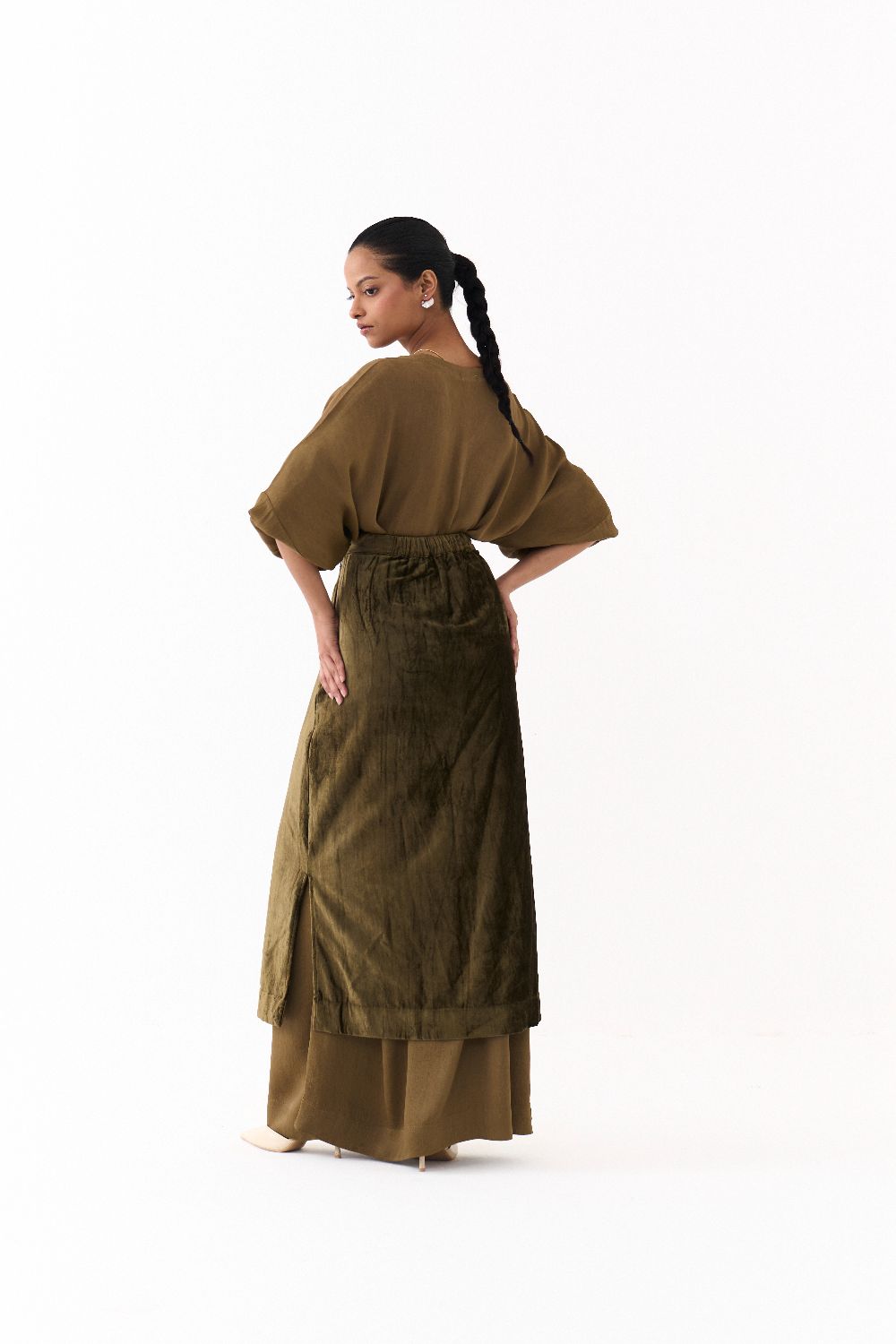 LONG KAFTAN CO-ORD (SET OF 2)-DARK OLIVE