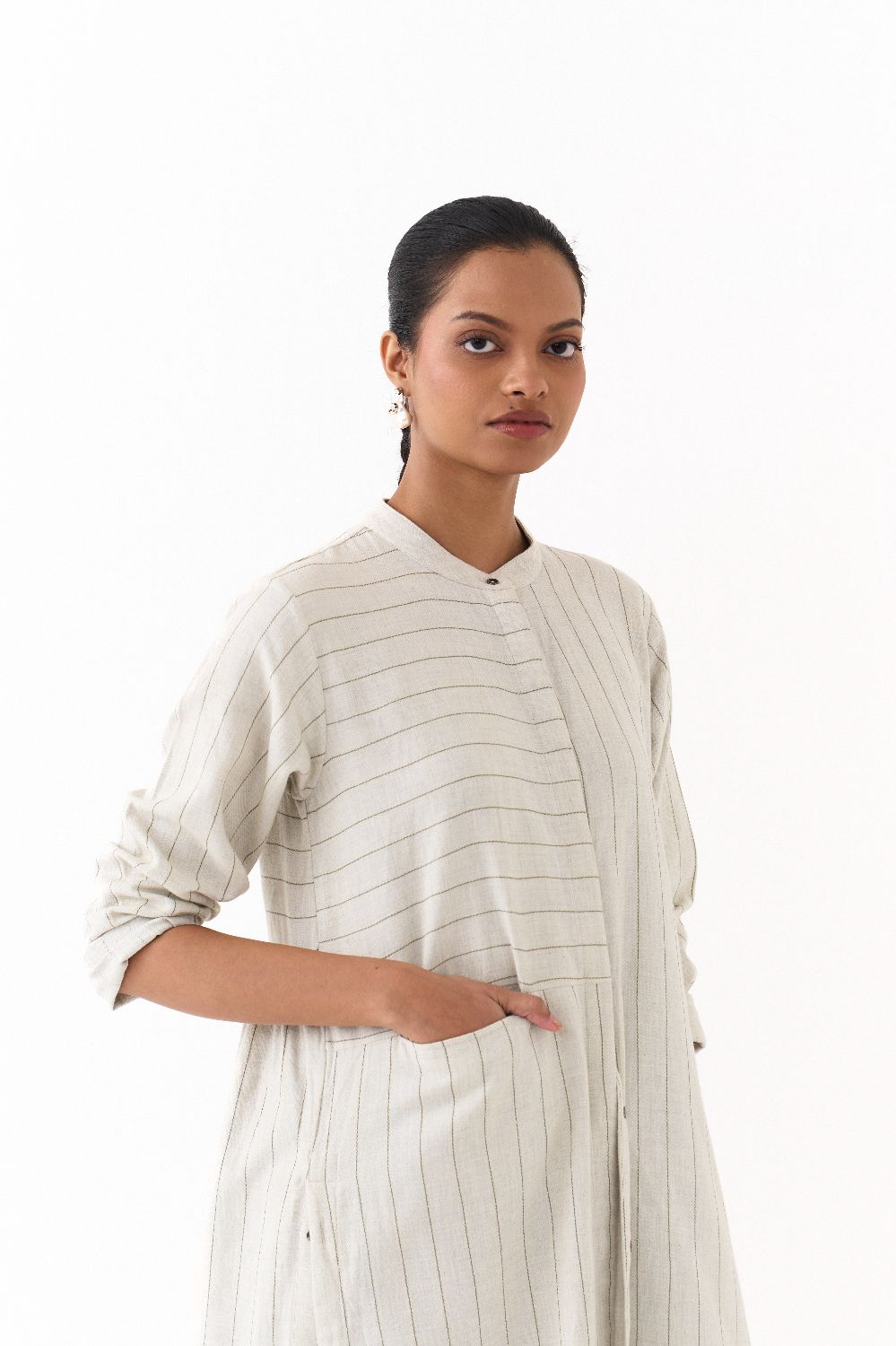 BACK GATHER JACKET CO-ORD (SET OF 2)-BEIGE & OLIVE