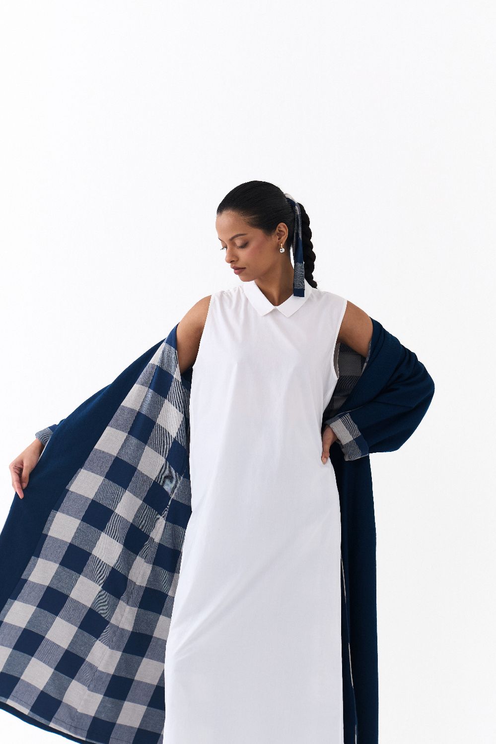 NOTCH COLLAR OVERLAY CO ORD
(SET OF 3)-NAVY & WHITE