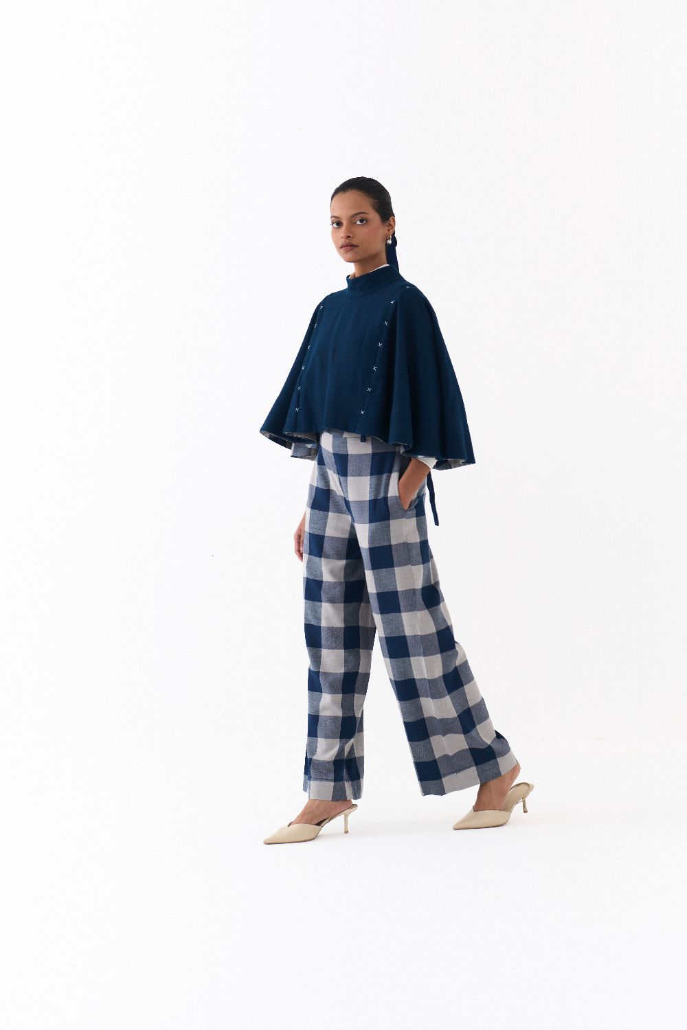 REVERSIBLE PONCHO-NAVY/ NAVY CHECK