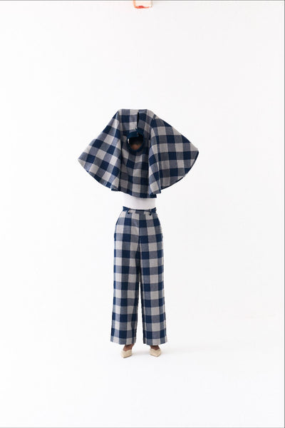 REVERSIBLE PONCHO-NAVY/ NAVY CHECK