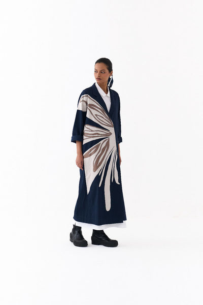 FLORAL APPLIQUE JACKET -NAVY