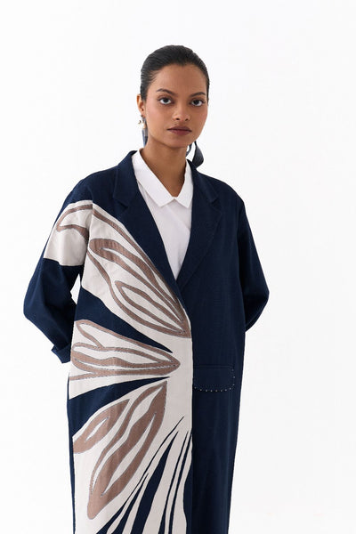 FLORAL APPLIQUE JACKET -NAVY