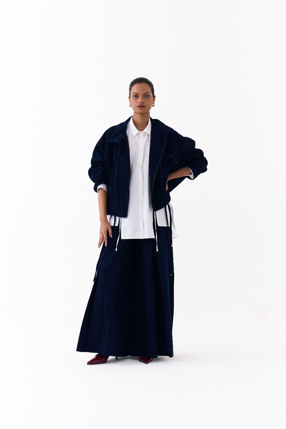 DRAWSTRING BOMBER CO ORD
(SET OF 3)-NAVY & WHITE