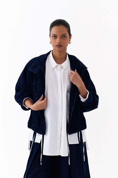 DRAWSTRING BOMBER JACKET-NAVY