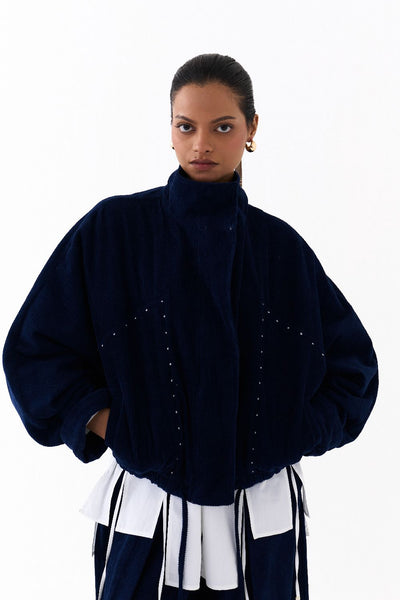 DRAWSTRING BOMBER CO ORD
(SET OF 3)-NAVY & WHITE