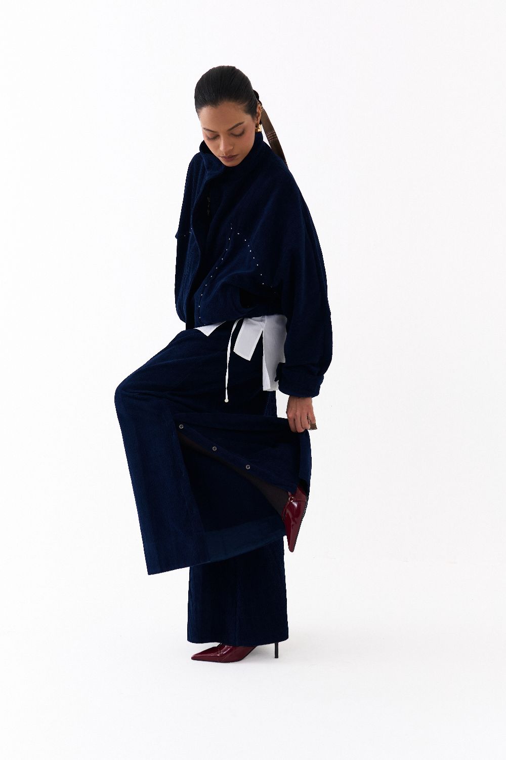 DRAWSTRING BOMBER CO ORD
(SET OF 3)-NAVY & WHITE