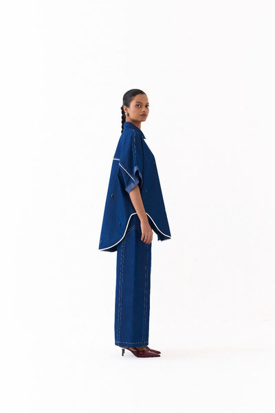 EMB. U-HEM SHIRT-DENIM BLUE